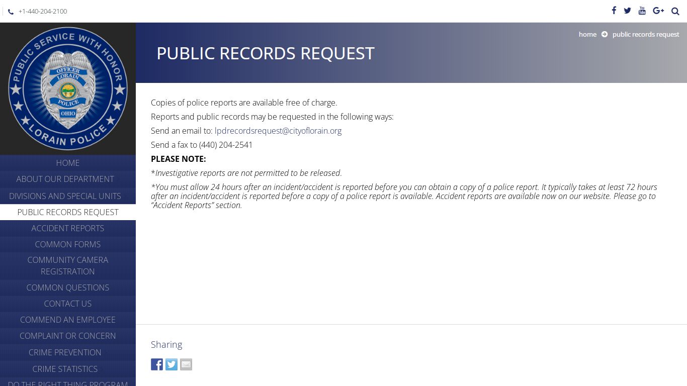 Public Records Request | Lorain Police Department